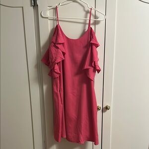 DAVI & DANI Asymmetrical Pink Ruffle Sleeve Dress